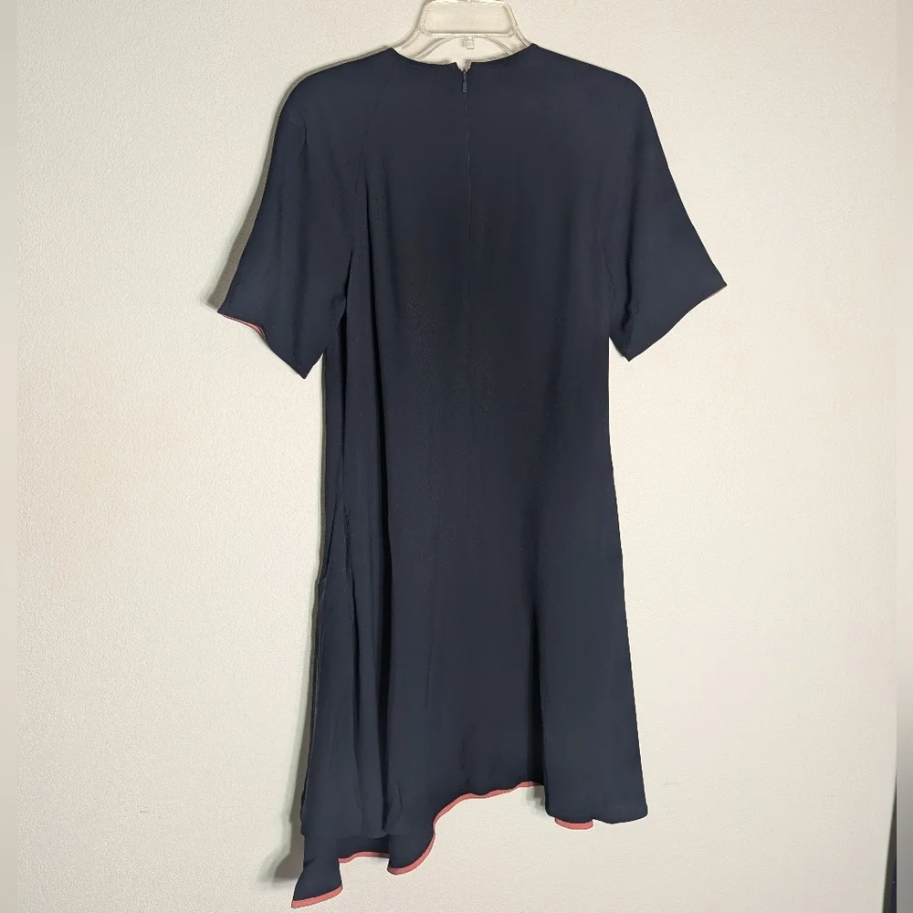 Chloe Women's Dress Ruffle Flounce Navy Blue Peach Size‎ 38 Medium